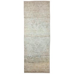Afghan Moroccan Style Runner Rug with White Diamond Details on Beige Field