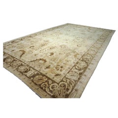Afghan Oushak Wool 12x20 Ivory & Brown Handmade Oversized Area Rug