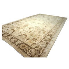 Afghan Oushak Wool 12x20 Ivory & Brown Handmade Oversized Area Rug
