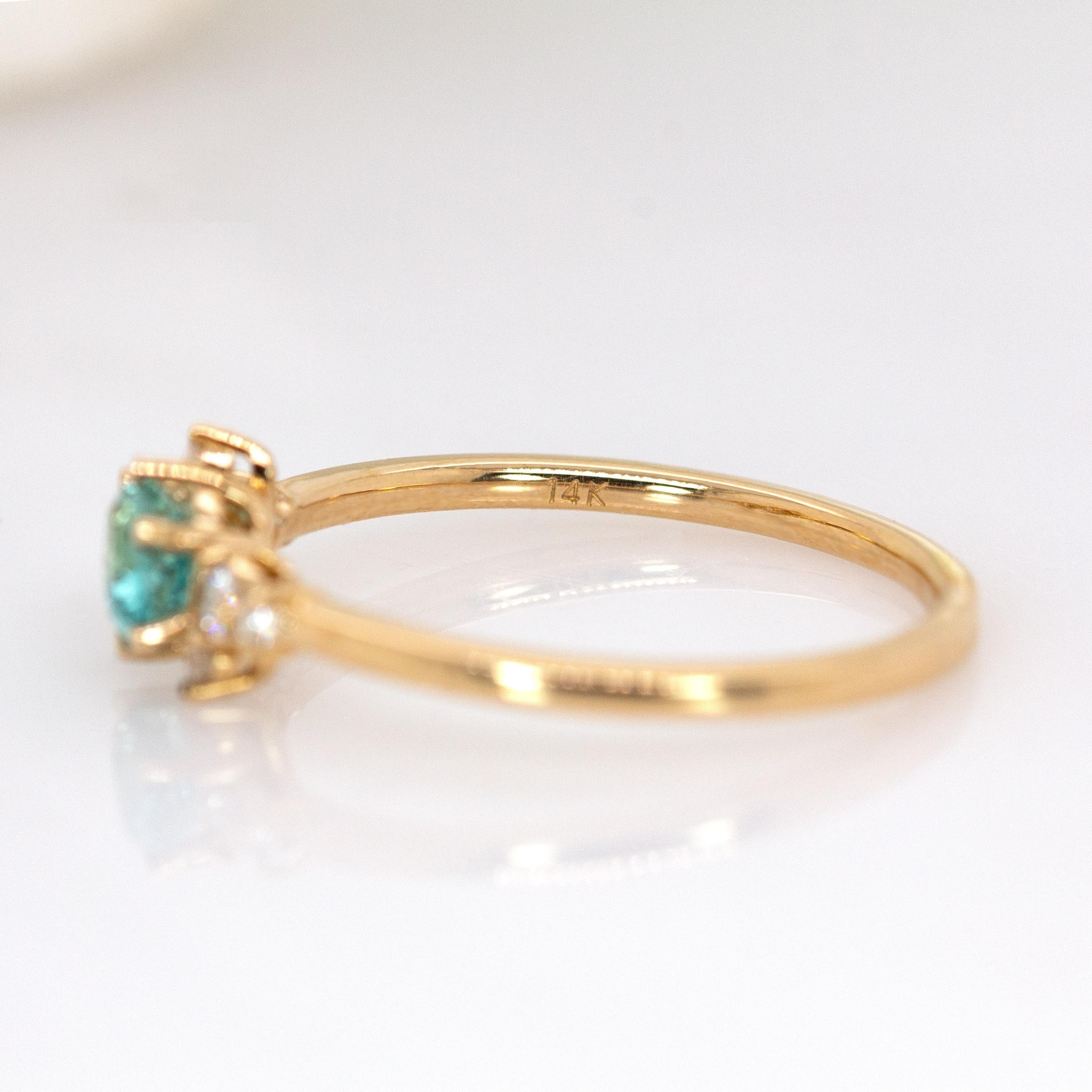 Afghanischer Paraiba-Farbturmalin-Ring aus massivem 14-karätigem Gold: Natürliche Diamant-Akzente im Angebot 3