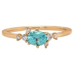 Afghanischer Paraiba-Farbturmalin-Ring aus massivem 14-karätigem Gold: Natürliche Diamant-Akzente