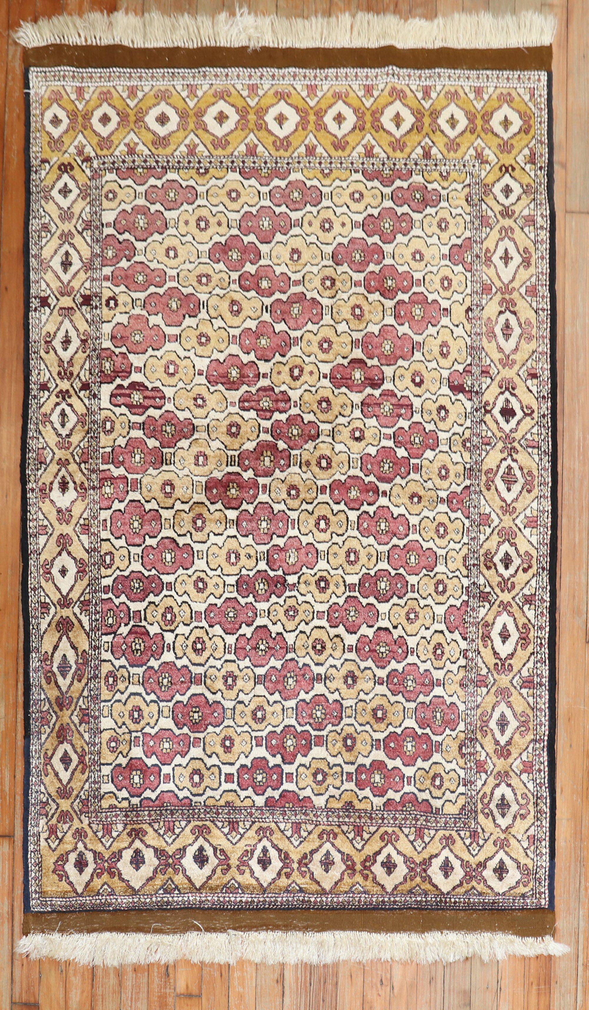 An early 20th century tribal part silk Afghan one-off Rug. Great piece to walk on!.

Measures: 3.9'' x 6.2''.