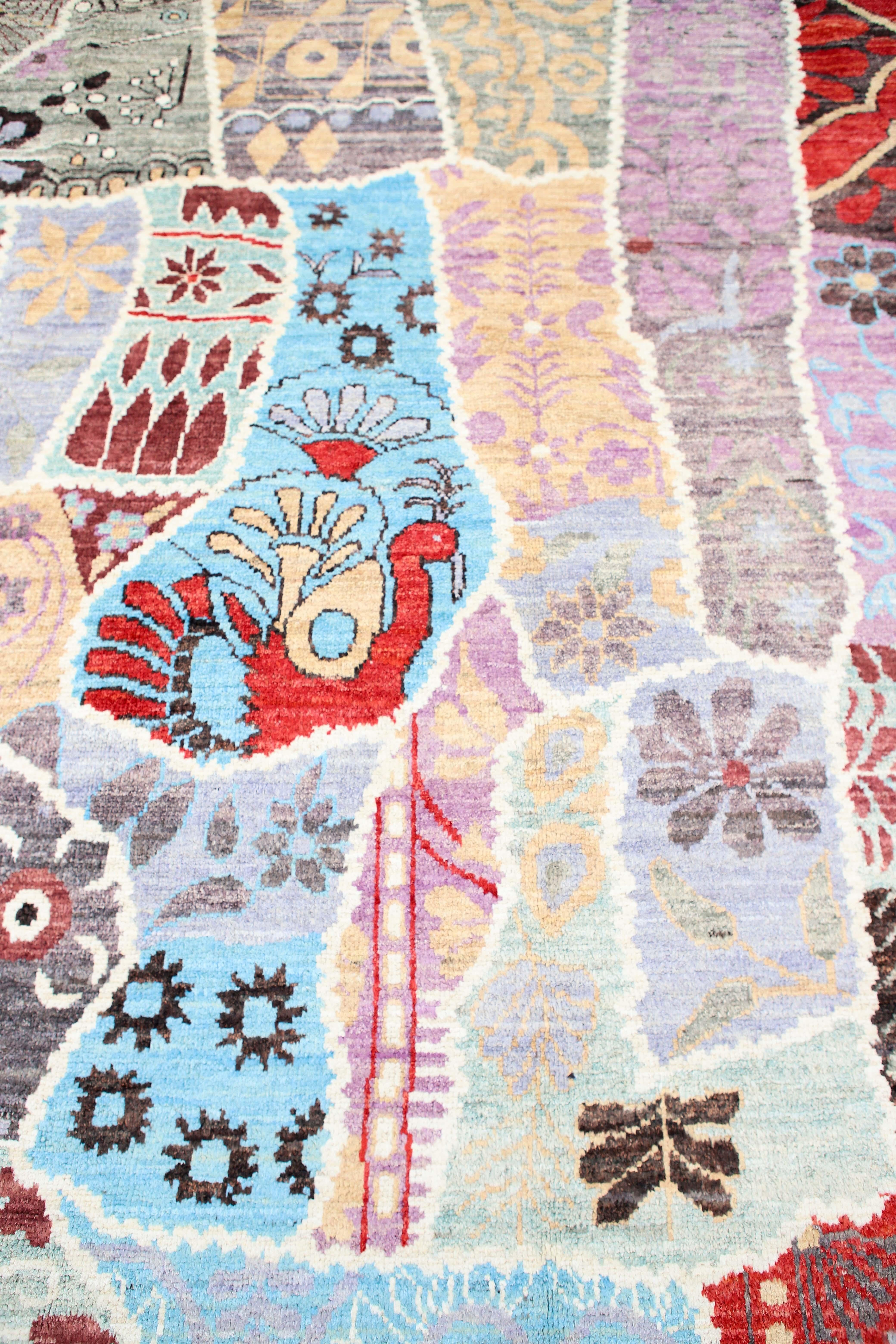 Tapis artisanal Afghan Patch Excellent état - En vente à Los Angeles, CA