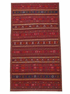 Afghan Persian-Style Geometric Tribal Kilim Rug, 55.1 x 119.3 in
