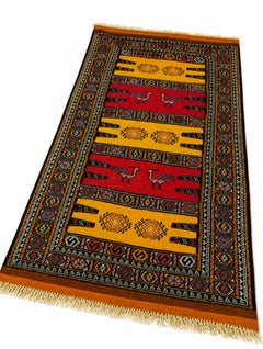 Afghan Persian-Style Tribal Kilim Rug with Bird Motifs, 40 x 70 in