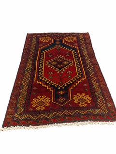 Afghan Persian-Style Tribal Rug with Geometric Medallion, 62.2 x 86.6 in