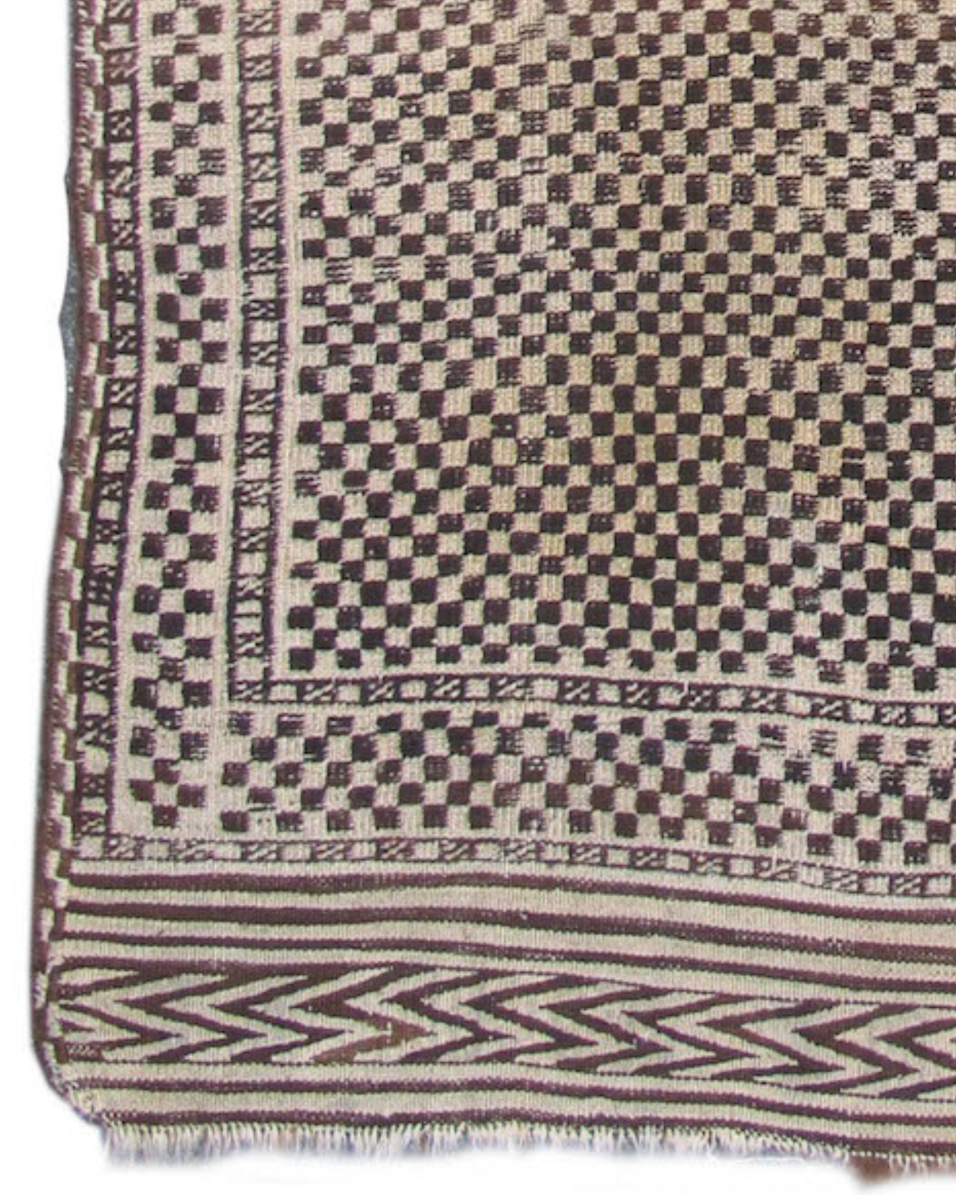 Wool Antique Afghan Checkerboard Rug, Early 20th Century