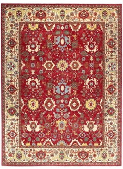 Afghan Serapi Hand-Knotted Wool Rug 9'1" x 12' – Classic Red Medallion Design