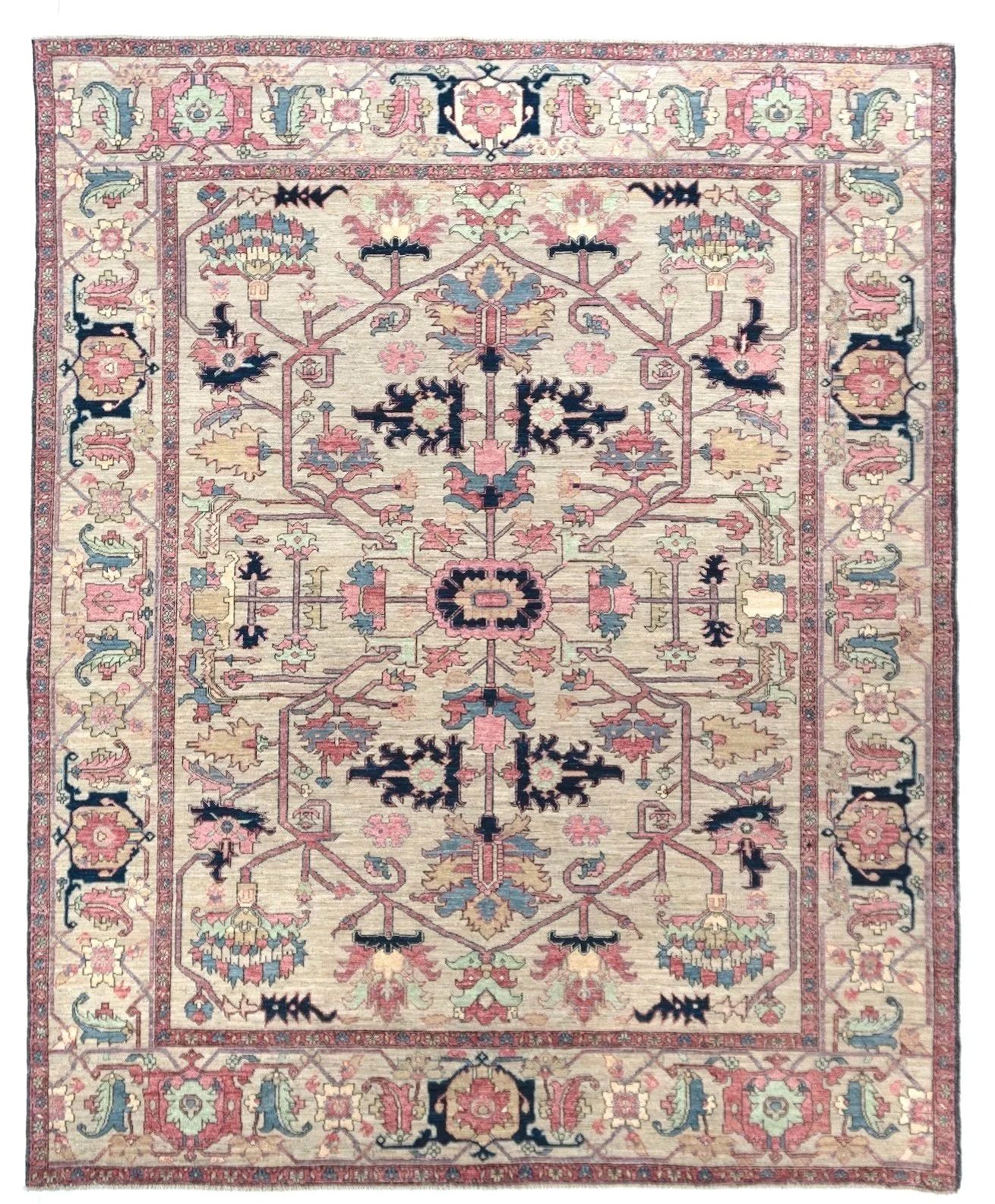 Afghan Serapi Tribal Hand-Knotted Wool & Silk Rug, 7'11"x9'9"
