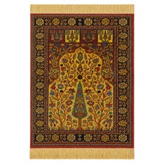 Afghan Silk Persian-Style Tree of Life Floral Rug, 41.3 x 61 in