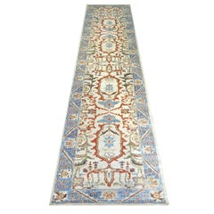 Afghan Sultanabad Master Wool 3x14 Blue, Ivory & Red Handmade Runner Rug
