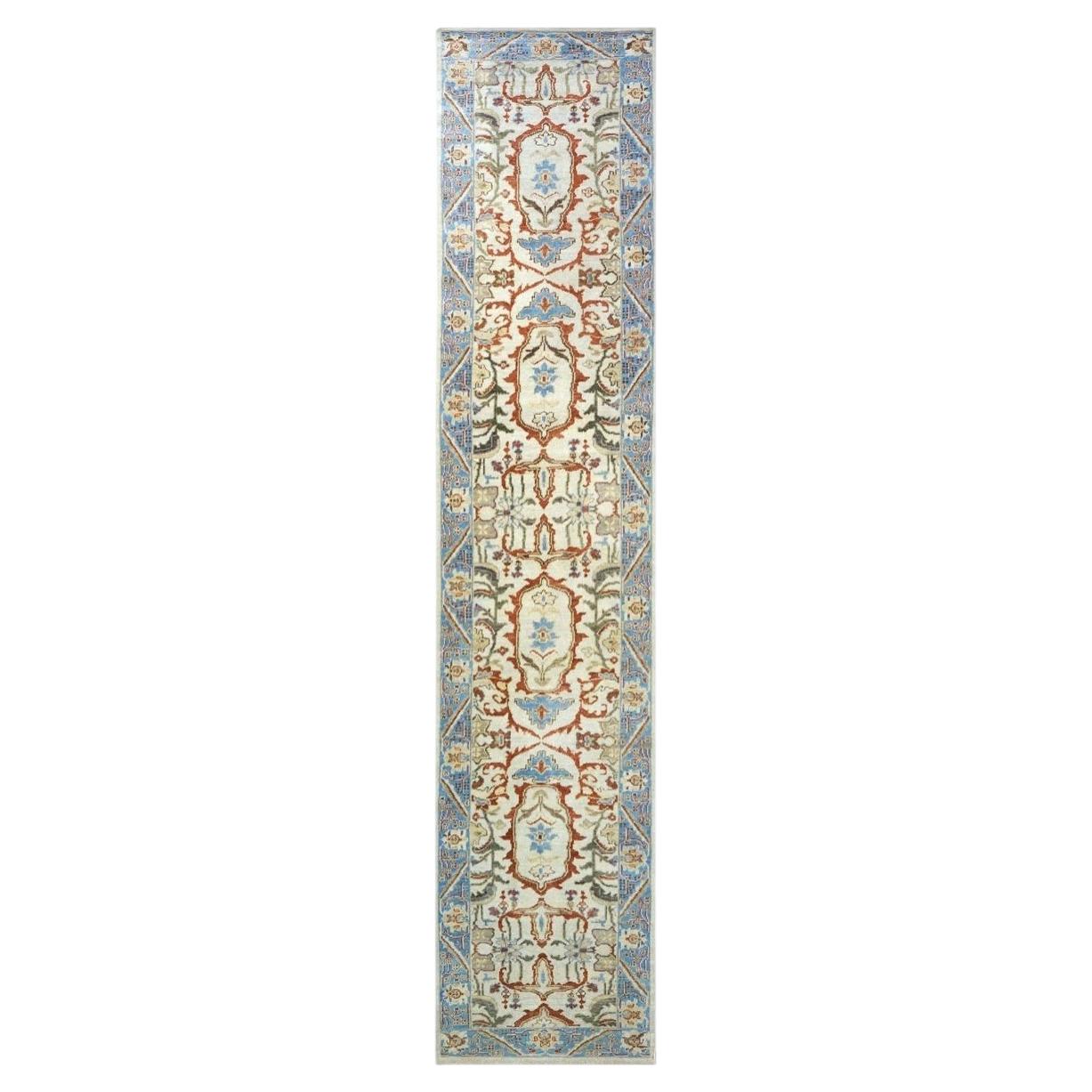 Afghan Sultanabad Master Wool 3x14 Blue, Ivory & Red Handmade Runner Rug