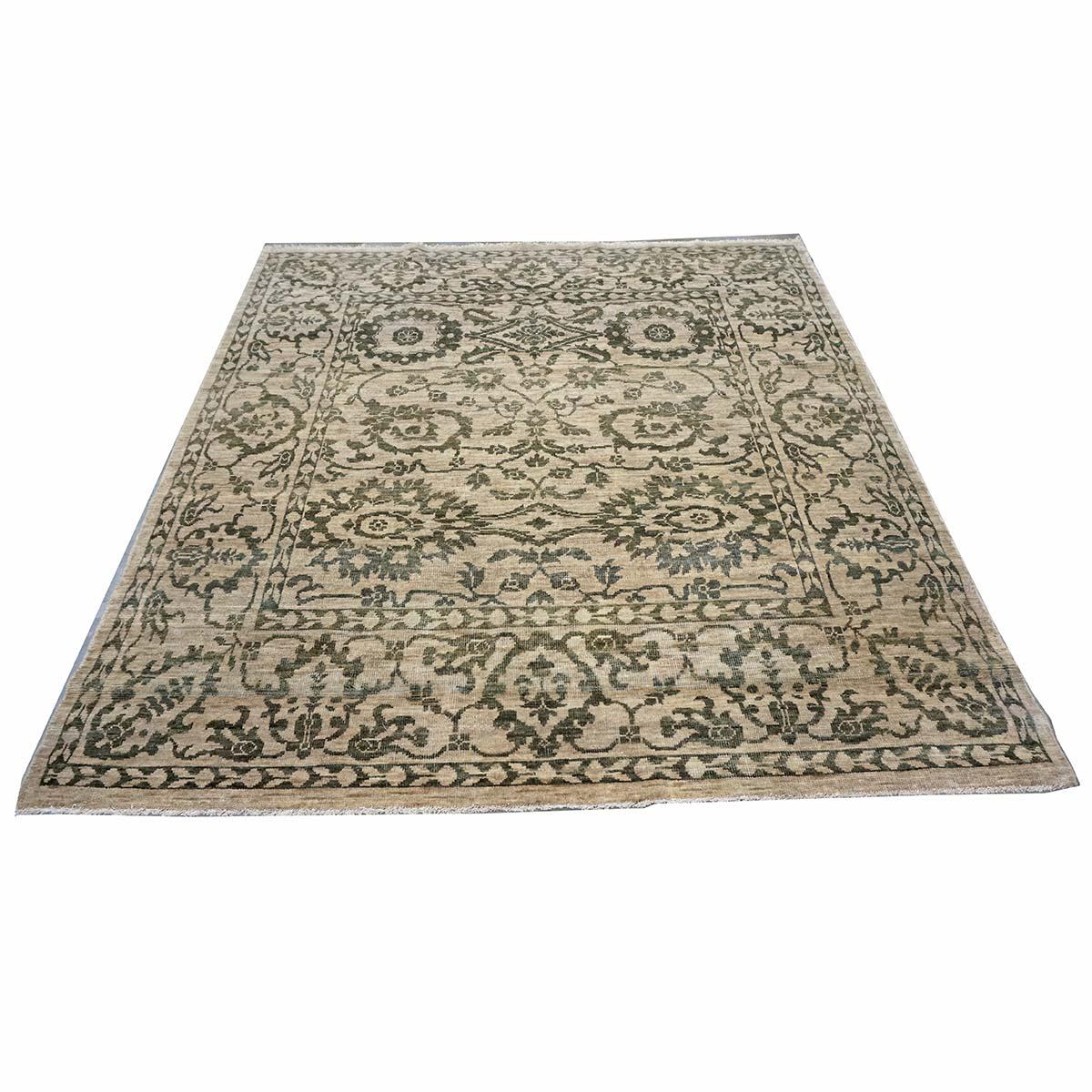 Afghan Sultanabad Master Wool 6 x 6 Beige & Gray Handmade Square Area Rug (Afghanisch) im Angebot