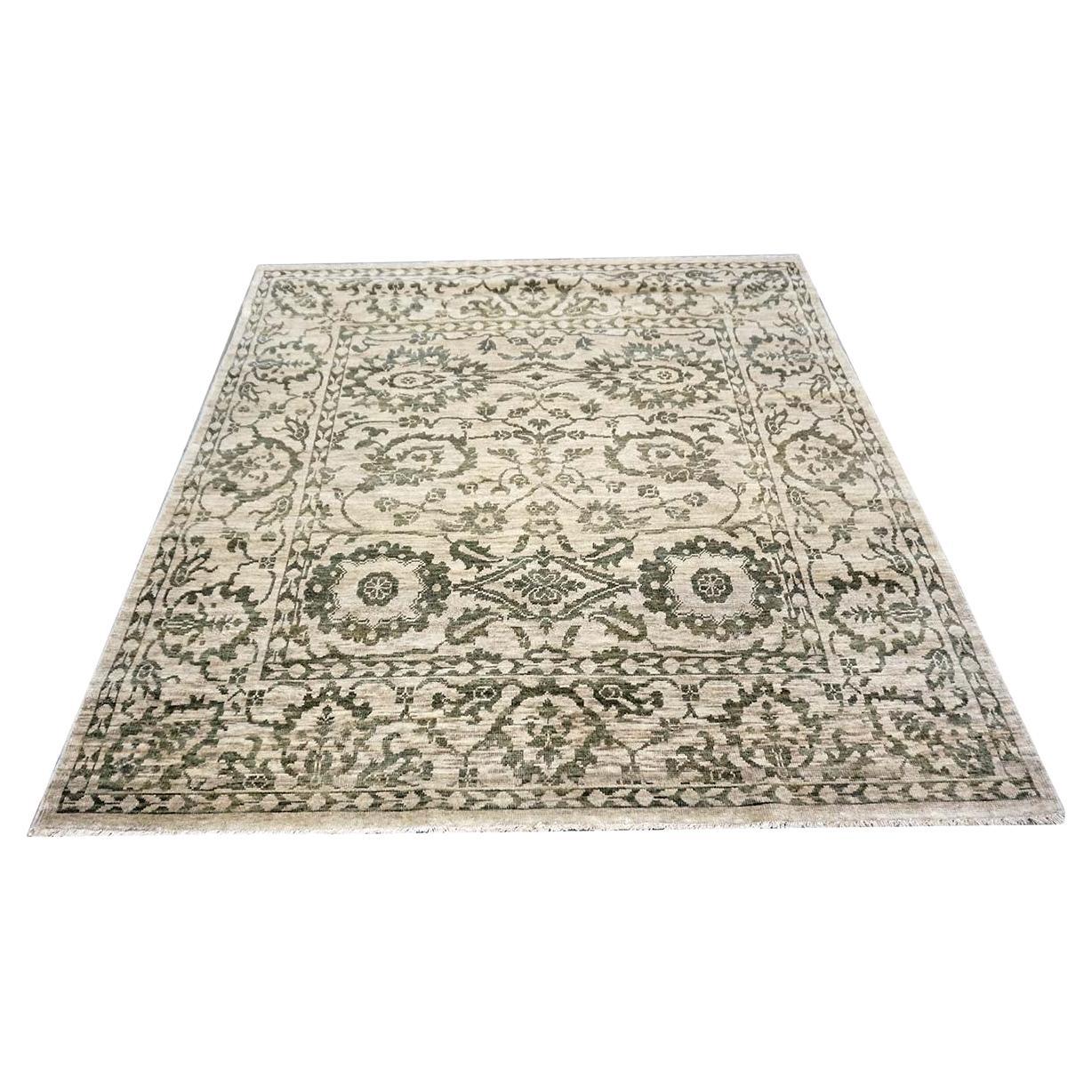 Afghan Sultanabad Master Wool 6 x 6 Beige & Gray Handmade Square Area Rug