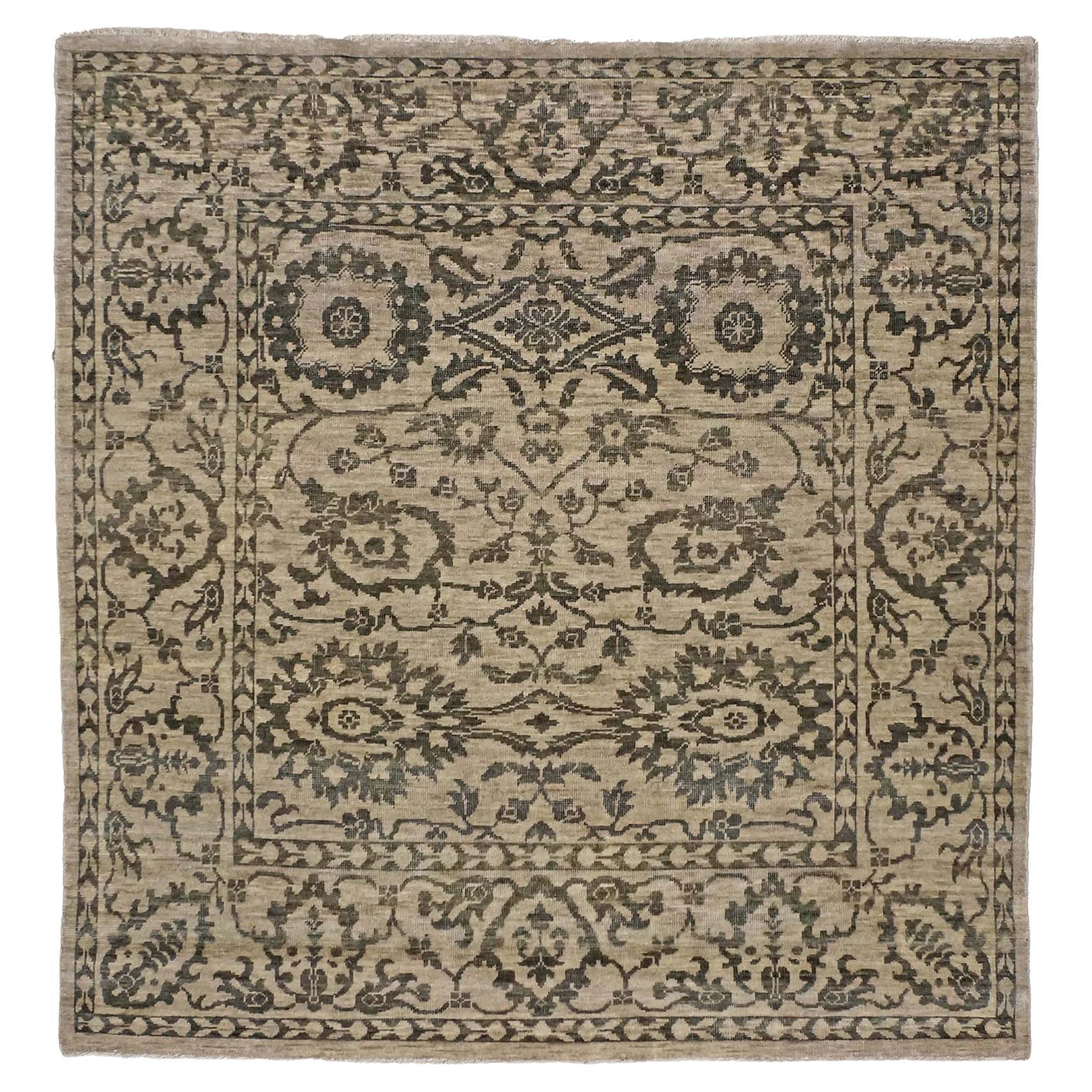 Tappeto afghano Sultanabad Master Wool 6 x 6 beige e grigio fatto a mano di forma quadrata