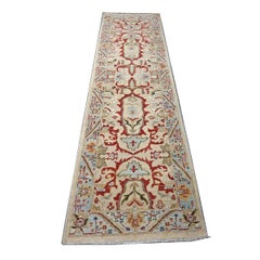 Afghan Sultanabad Wool 3x10 Tan, Red & Light Blue Handmade Runner Rug