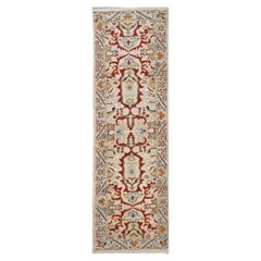 Afghan Sultanabad Wool 3x10 Tan, Red & Light Blue Handmade Runner Rug