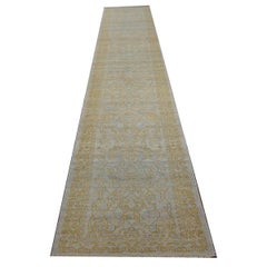 Afghan Sultanabad Wool 3X16 Light Blue & Tan Handmade Runner Rug