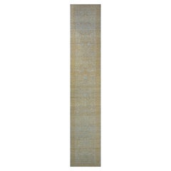Afghan Sultanabad Wool 3X16 Light Blue & Tan Handmade Runner Rug