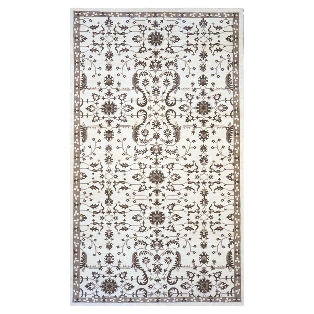 Afghan Sultanabad Wool 6X10 Ivory and Brown Area Handmade Area Rug