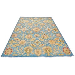 Afghan Sultanabad Wool 6x9 Light Blue & Tan Handmade Area Rug