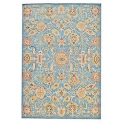 Afghan Sultanabad Wool 6x9 Light Blue & Tan Handmade Area Rug