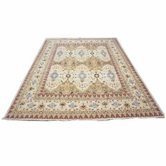 Afghan Sultanabad Wool 8 x 10 Ivory, Tan, Red & Light Blue Handmade Area Rug