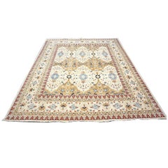 Afghan Sultanabad Wool 8 x 10 Ivory, Tan, Red & Light Blue Handmade Area Rug