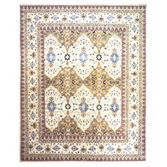 Afghan Sultanabad Wool 8 x 10 Ivory, Tan, Red & Light Blue Handmade Area Rug