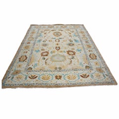 Afghan Sultanabad Wool 8x10 Blue, Ivory & Beige Handmade Area Rug