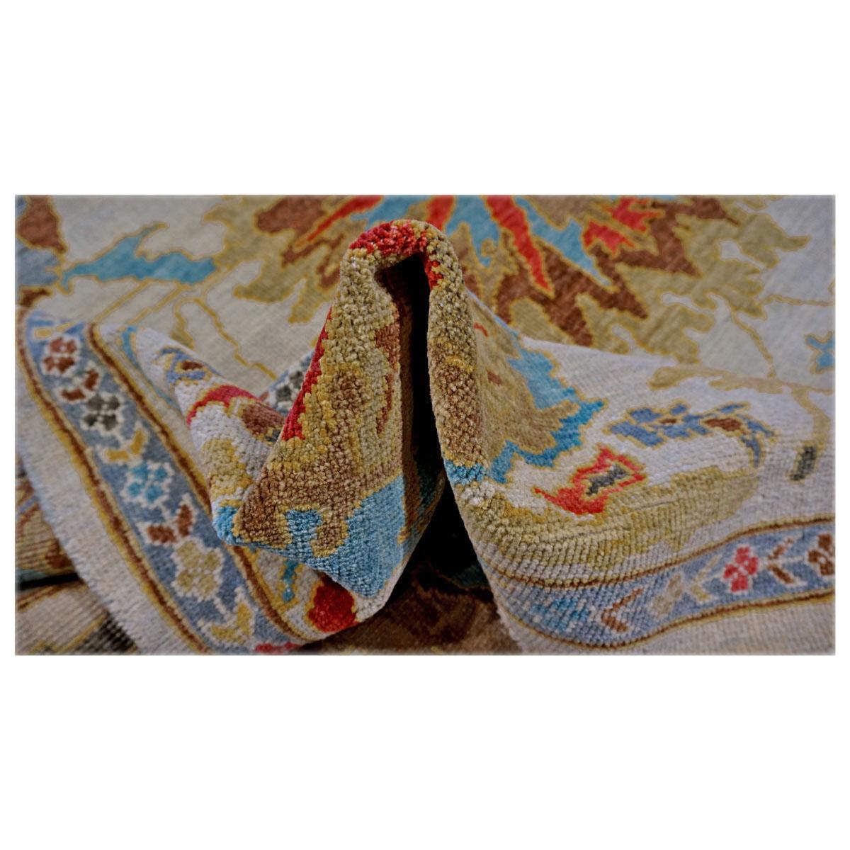 Afghanische Sultanabad Wolle 9X12 Elfenbein, Hellblau, Braun & Gelb Handgefertigt Bereich Teppich (21. Jahrhundert und zeitgenössisch) im Angebot