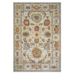 Tappeto afgano in lana Sultanabad Rugs 9X12 avorio, azzurro, marrone e giallo fatto a mano