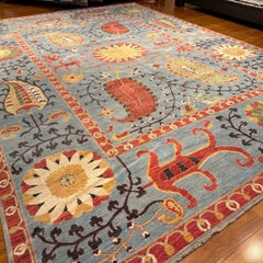 Afghan Suzani Classic Hand-Knotted Wool Rug, 9'11" x 14'3"