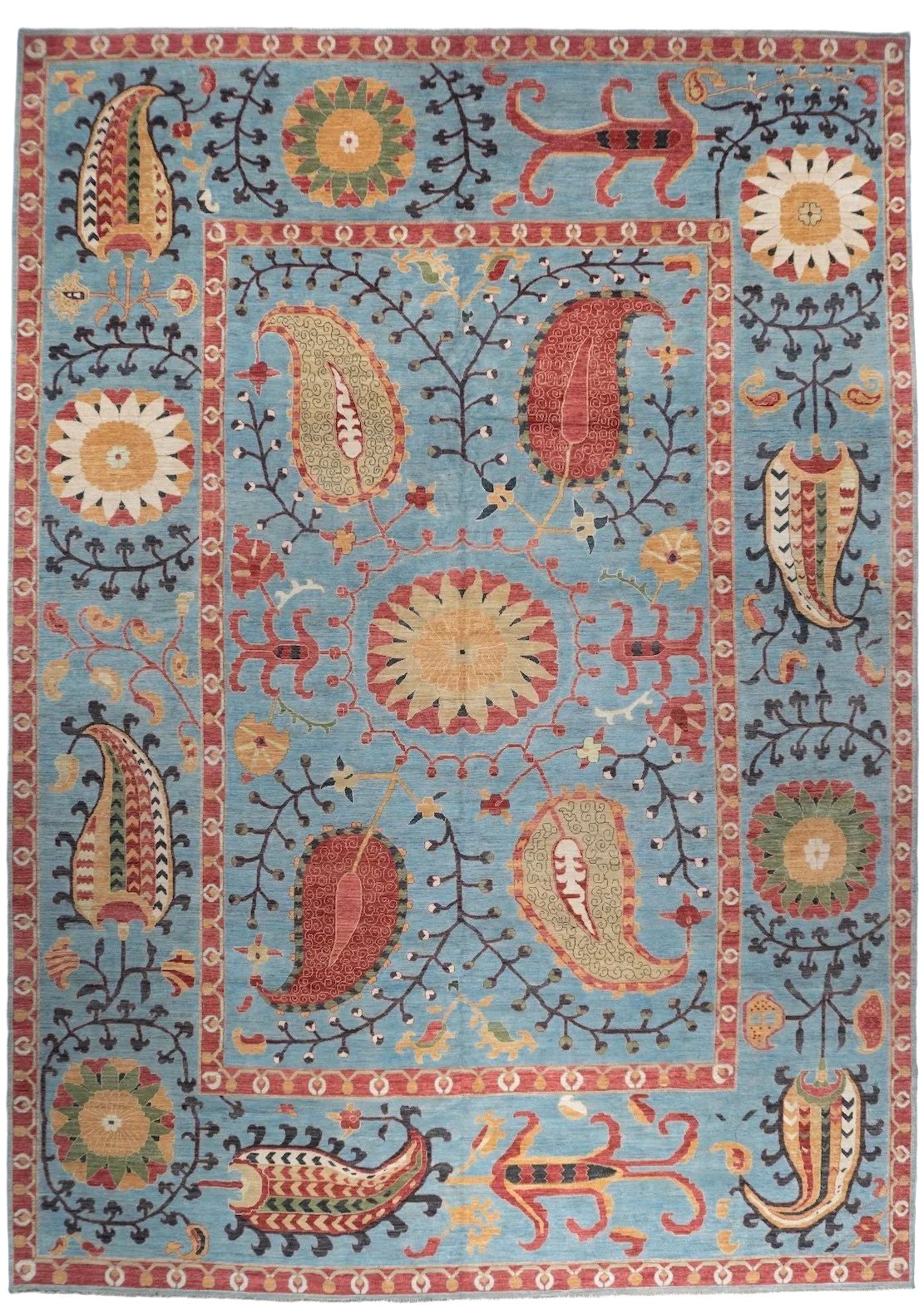Afghan Suzani Classic Hand-Knotted Wool Rug, 9'11" x 14'3"
