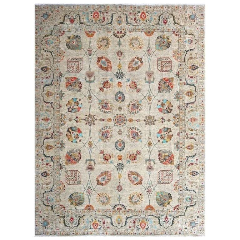 Afghan Tabriz Classic Hand-Knotted Wool Rug, 9'10" x 13'6" For Sale