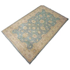 Afghan Tabriz Wool 3x5 Blue & Ivory Silverwash Handmade Area Rug