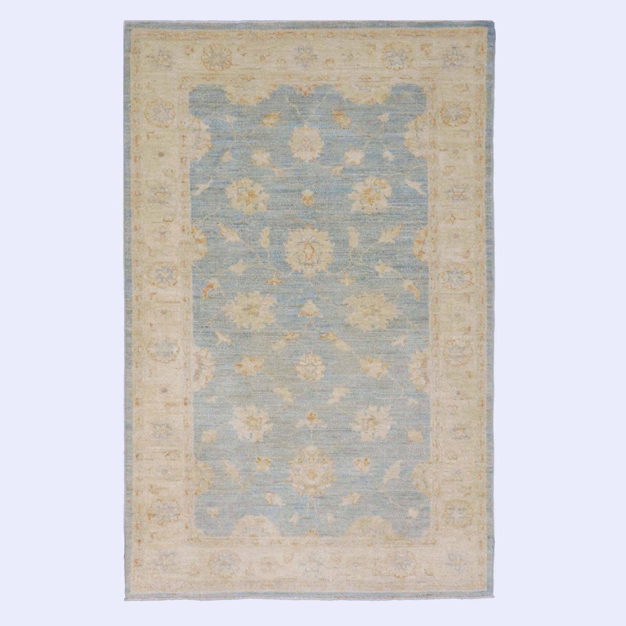 Afghan Tabriz Wool 3x5 Blue & Ivory Silverwash Handmade Area Rug