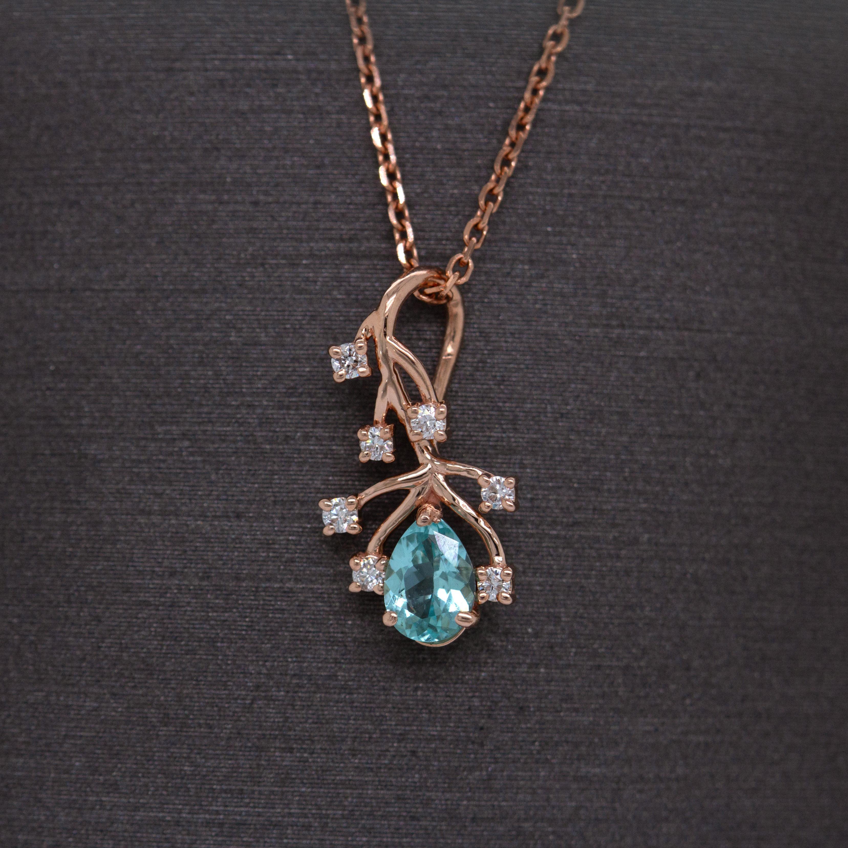 Afghanischer Turmalin-Anhänger mit natürlichen Diamant-Akzenten in 14K Rose Gold  PE 5x3mm (Zeitgenössisch) im Angebot
