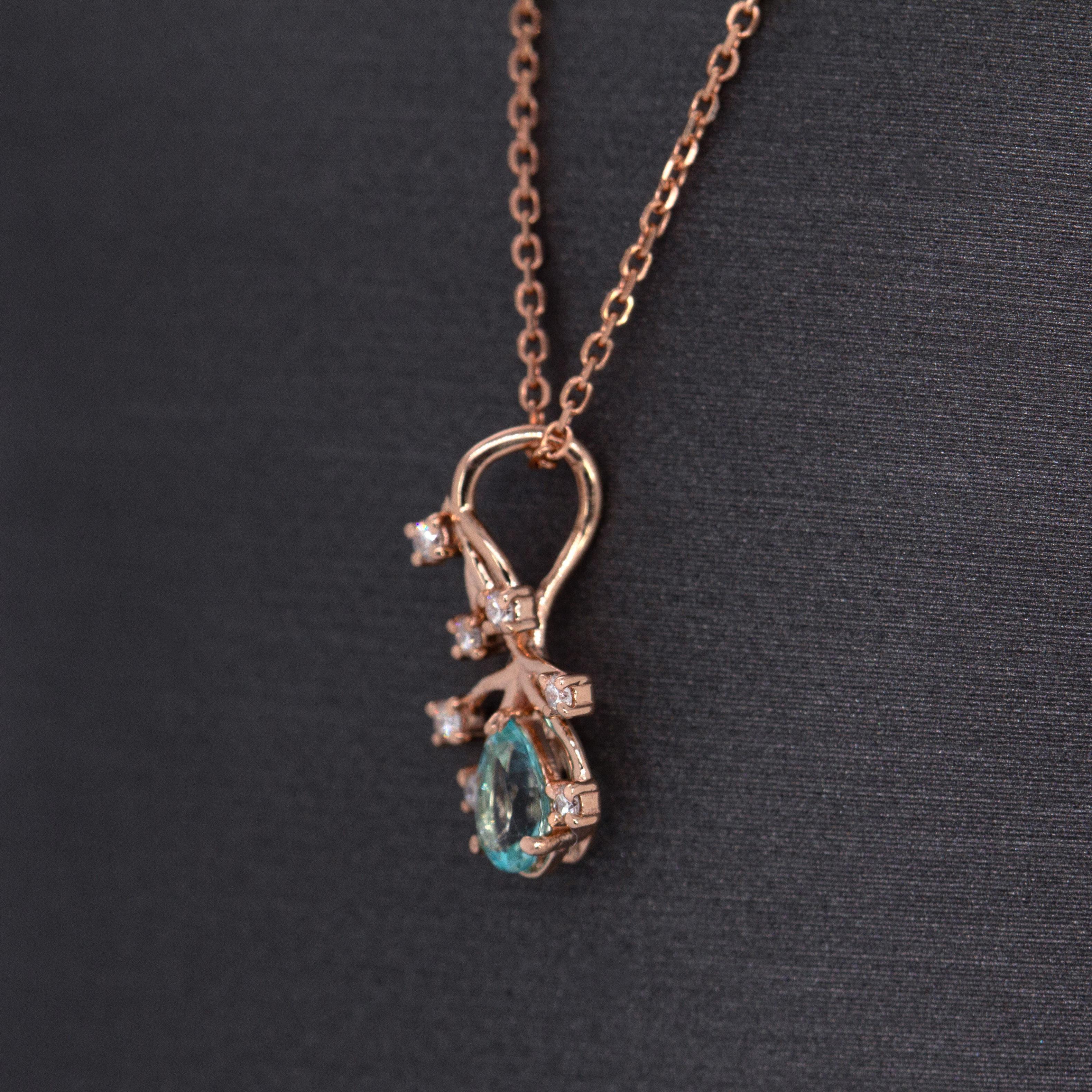 Afghanischer Turmalin-Anhänger mit natürlichen Diamant-Akzenten in 14K Rose Gold  PE 5x3mm (Tropfenschliff) im Angebot