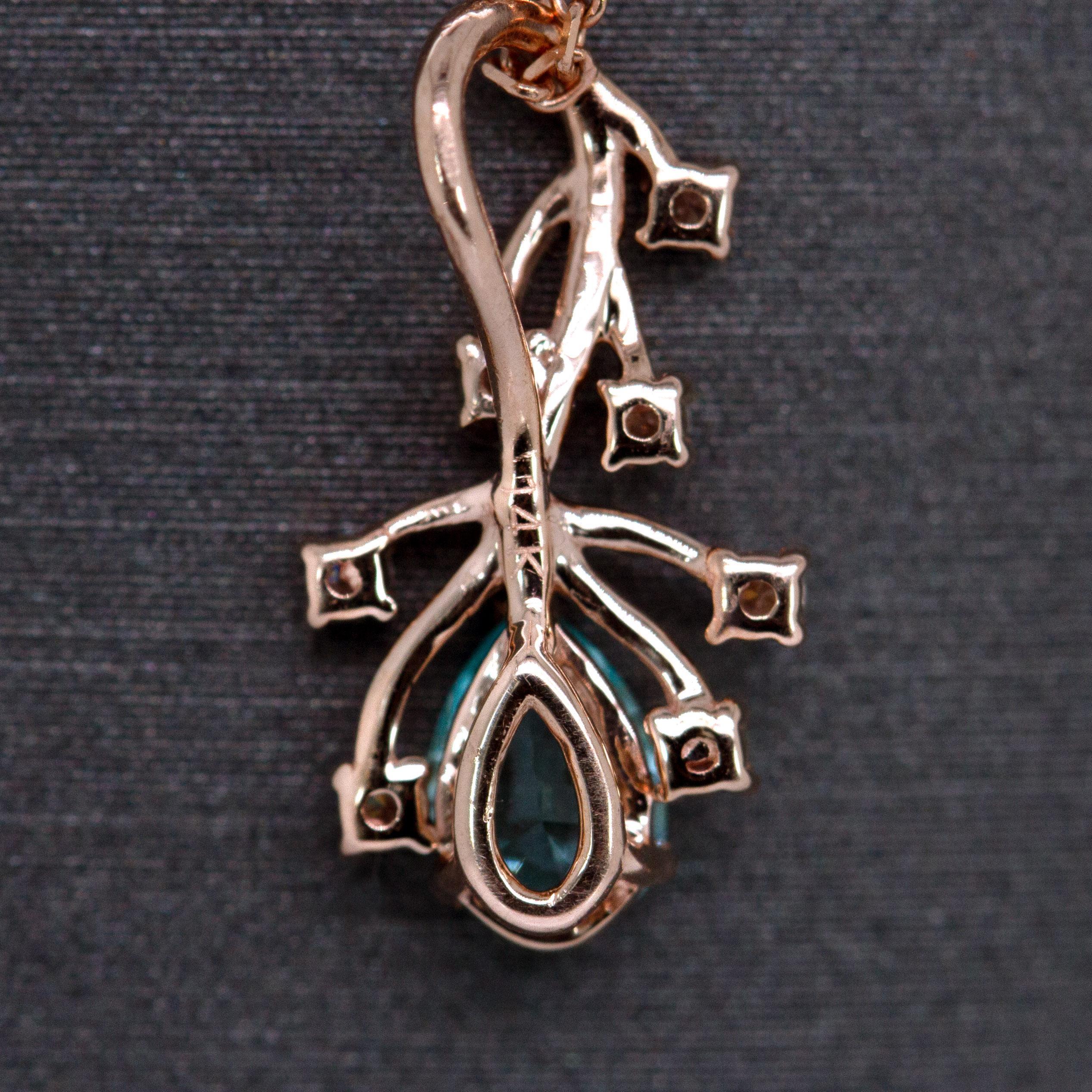Afghanischer Turmalin-Anhänger mit natürlichen Diamant-Akzenten in 14K Rose Gold  PE 5x3mm im Angebot 1