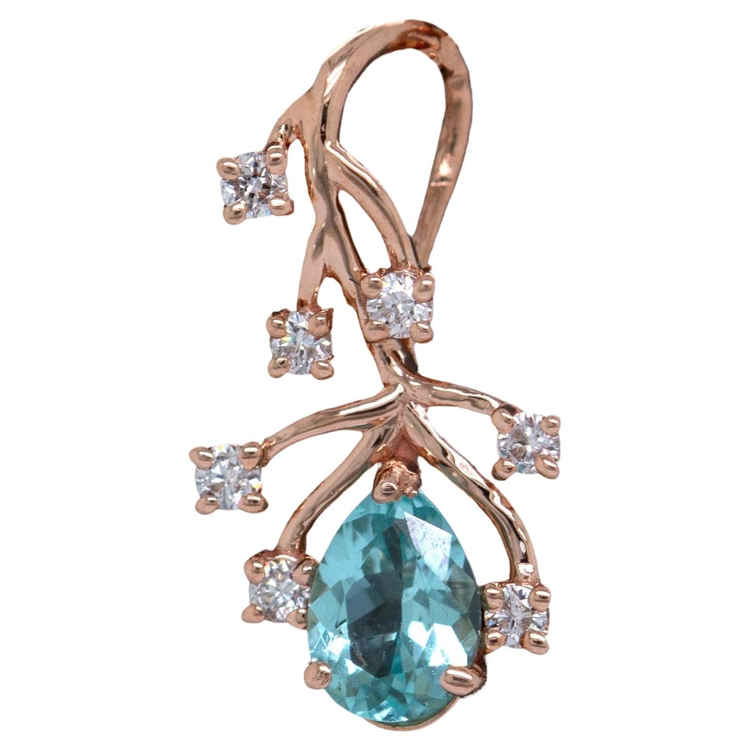 Ciondolo con tormalina afgana e accenti di diamanti naturali in oro rosa 14K  PE 5x3mm