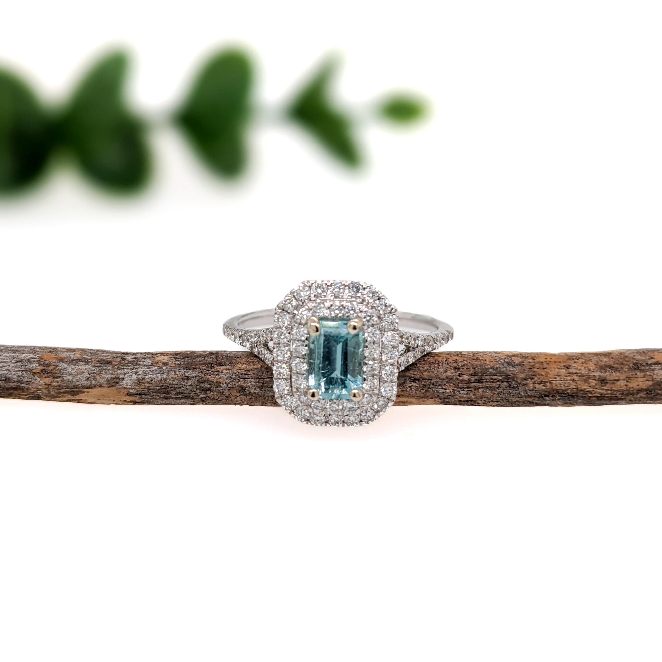 Art Deco Afghan Tourmaline Ring w Double Diamond halo in Solid 14K White Gold  EM