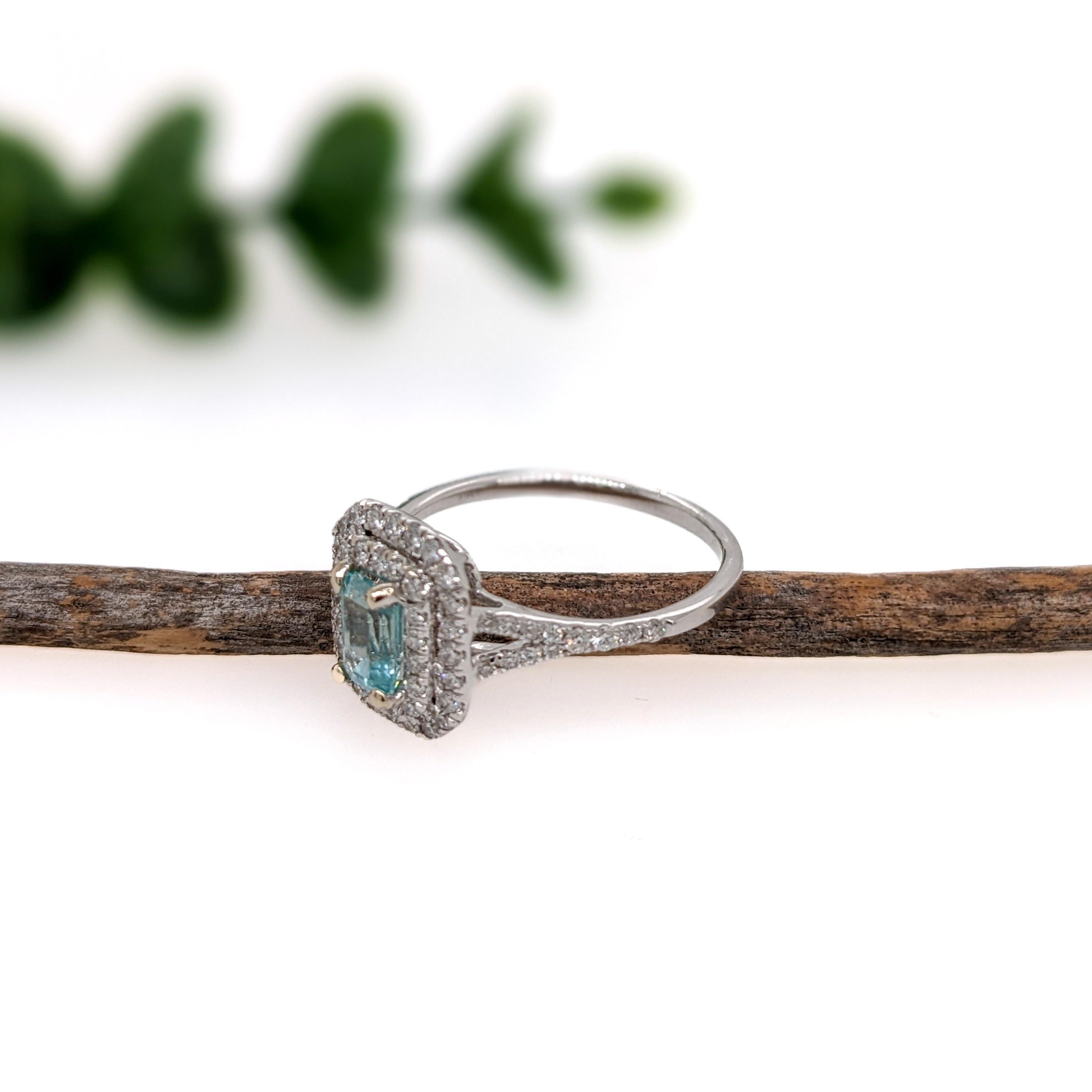 Round Cut Afghan Tourmaline Ring w Double Diamond halo in Solid 14K White Gold  EM