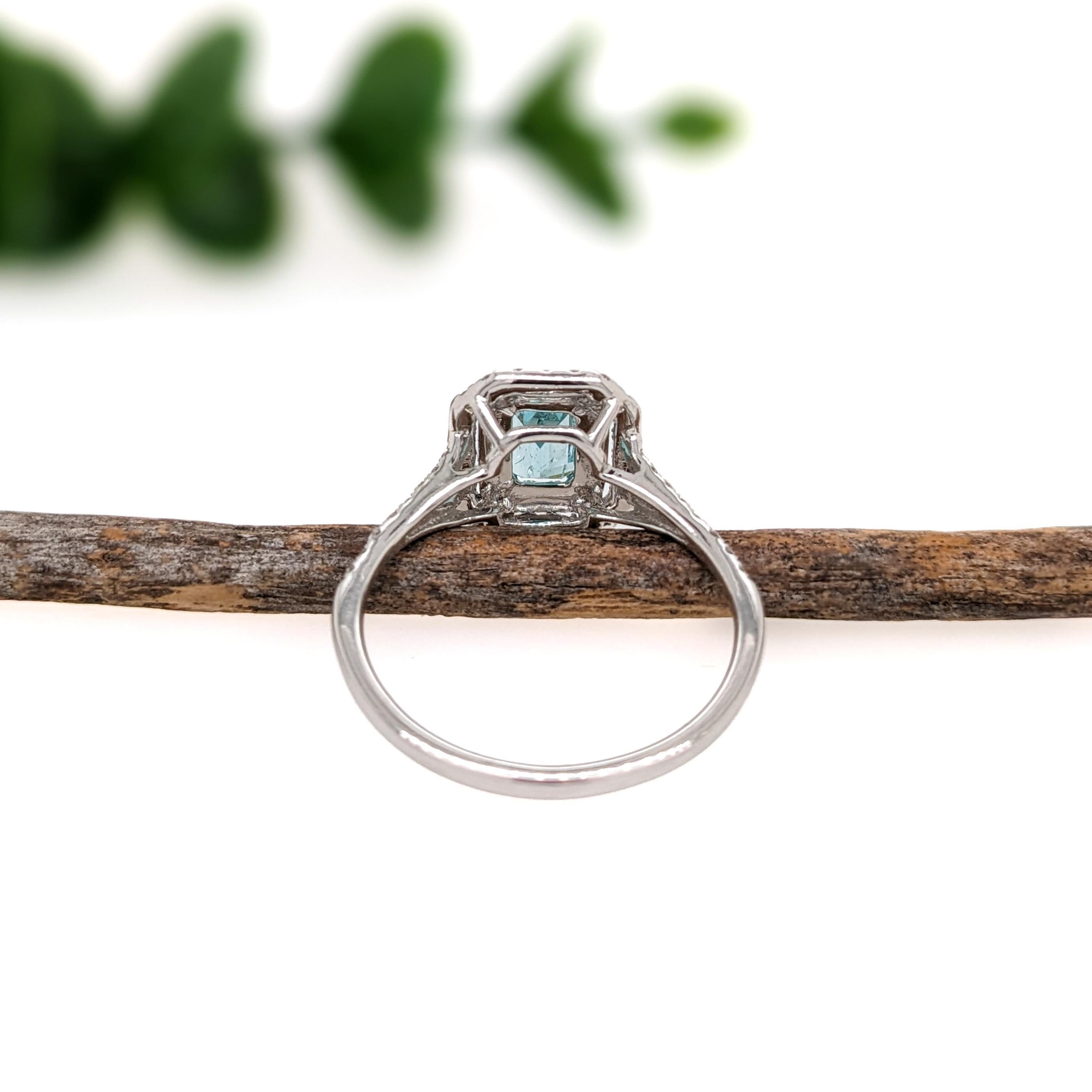 Afghan Tourmaline Ring w Double Diamond halo in Solid 14K White Gold  EM In Excellent Condition In Columbus, OH