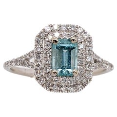 Afghan Tourmaline Ring w Double Diamond halo in Solid 14K White Gold  EM