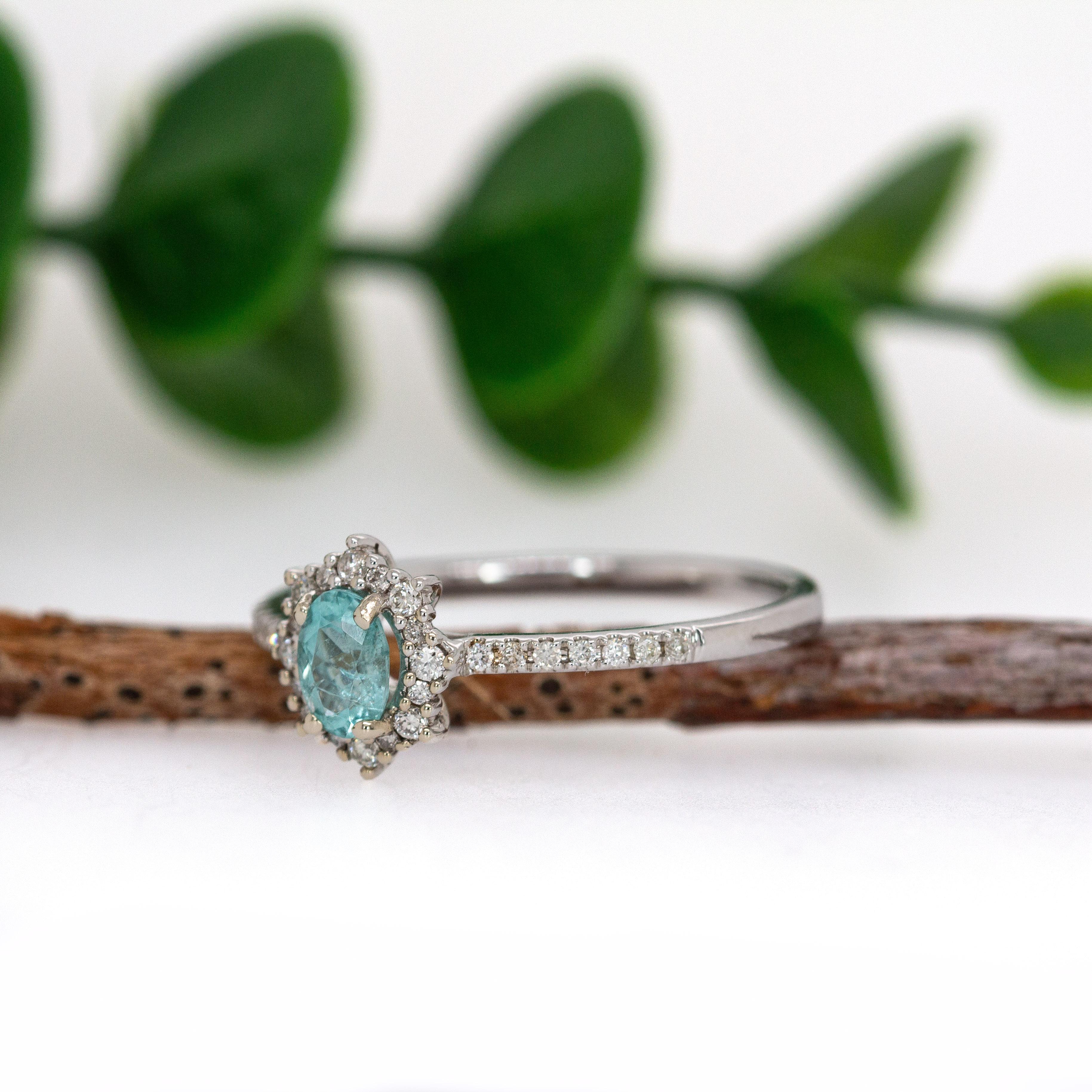 Anillo de turmalina afgana con diamantes naturales Oro blanco macizo de 14 quilates  Oval 5x4mm Corte oval en venta