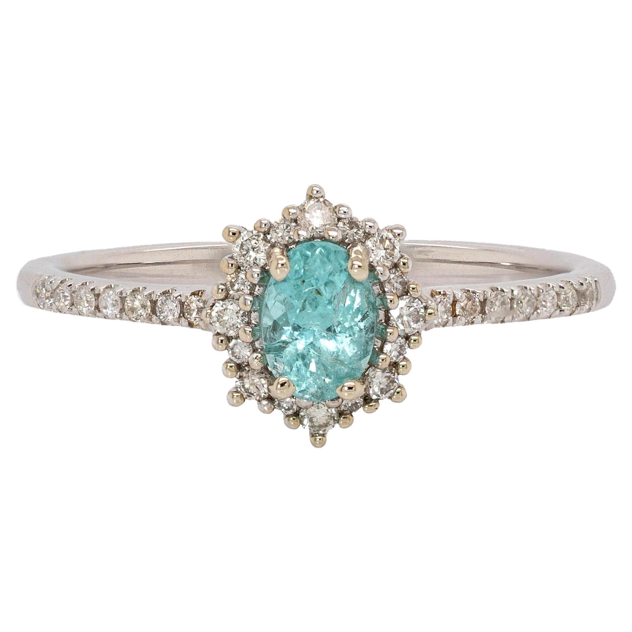 Anillo de turmalina afgana con diamantes naturales Oro blanco macizo de 14 quilates  Oval 5x4mm en venta