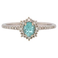 Anillo de turmalina afgana con diamantes naturales Oro blanco macizo de 14 quilates  Oval 5x4mm