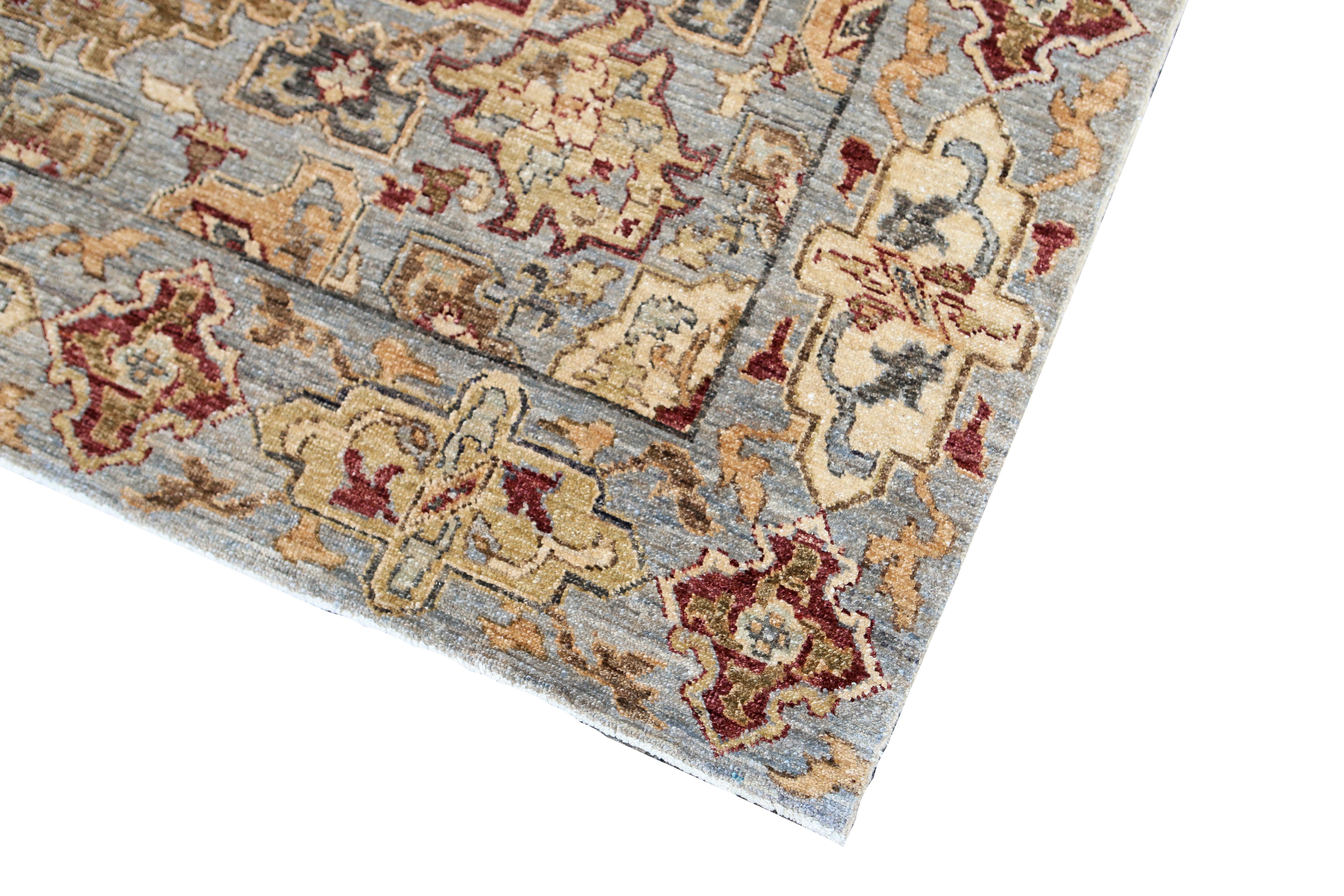 Transitional Afghan designed 10 x 14 rug.
Hand knotted with hand-spun wool, woven in Afghanistan. This beautifully designed rug will be sure to stand out in any room.
Made of 100% wool.
Yarn-dyed for vibrant, lasting color. Measures: 9’10’ x