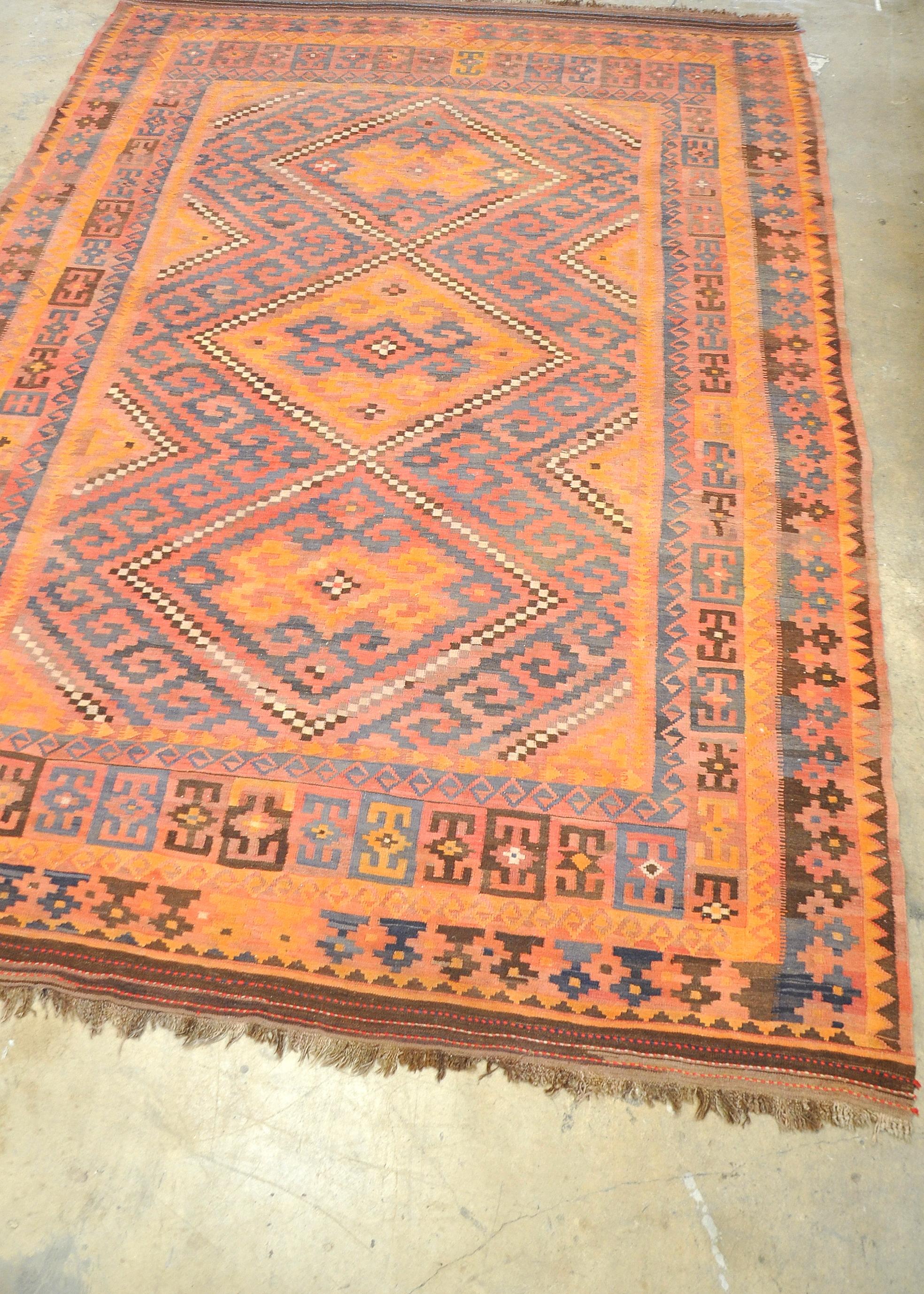 Vegetable Dyed Vintage Afghan Tribal Kilim Rug For Sale